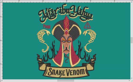 Embroidery Set: Villain Vizier "Snake Venom" Label Design in Four Sizes 6.5 to 9.5 Inches Tall