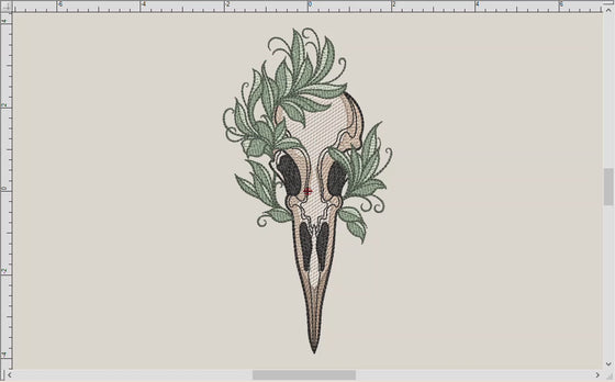 Embroidery Files: Bird Skull & Willows Sketch - Six Sizes Between 5 and 12 Inches Tall - Seven Thread Colors