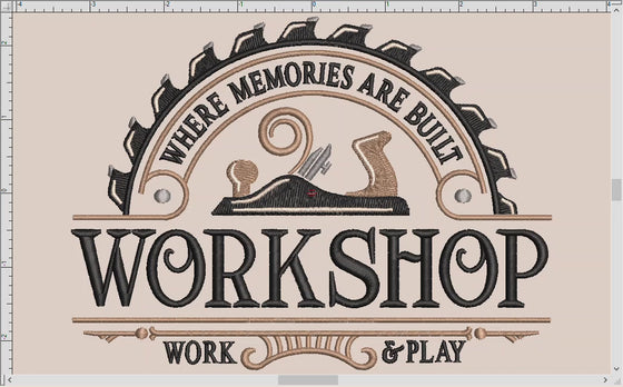 Embroidery Files: "Workshop Where Memories Are Built" - 6.5, 7.75, 9, and 10 Inches Wide