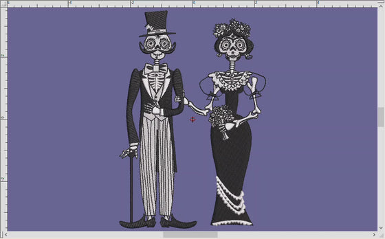 Embroidery: Gothic Sugarskull Day of the Dead Couple (7, 8, 9, 10 Inches, Two Thread Colors)