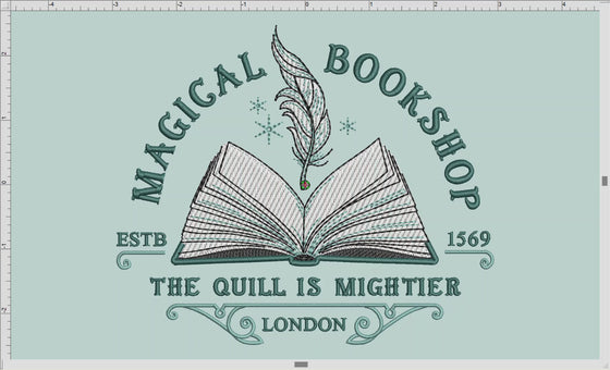 Embroidery: "The Quill is Mightier" with Five Sizes Between 6 and 12 Inches Wide