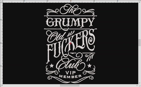 Embroidery: "Grumpy Old Fuggers" Humor (4.5, 5, 5.5, and 6 Inches Wide, One Thread Color, Several Formats)
