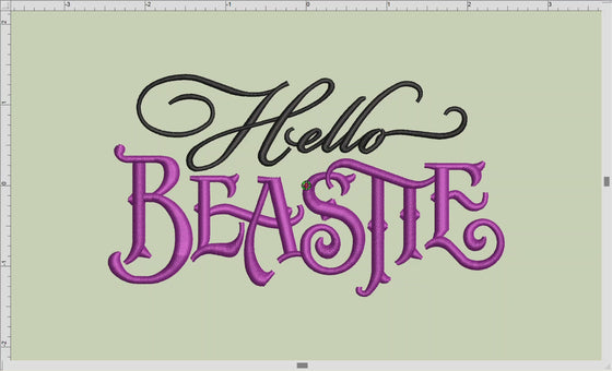 Embroidery: "Hello Beastie" Typography Inspired by Sleeping Beauty - 4, 5, 6, and 7 Inches Wide