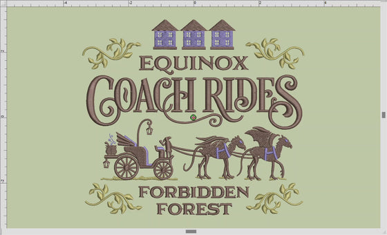 Embroidery: Wizarding "Equinox Coach Rides" Sign - Two Styles - Four Sizes Each, Between 7 and 10 Inches