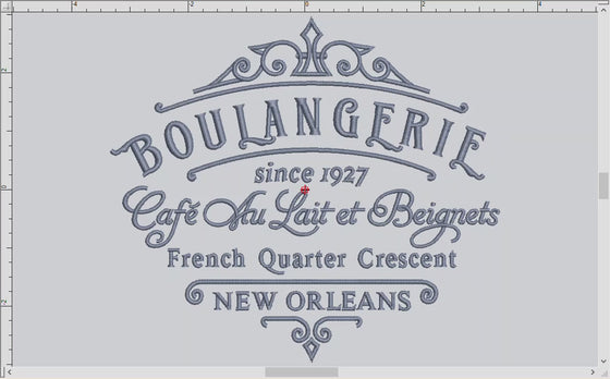 Embroidery: "Boulangerie New Orleans" in 5 Sizes (5.5 to 10 Inches Wide), One Color