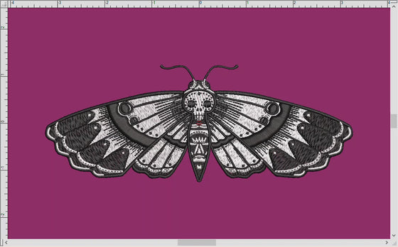 Machine Embroidery: Pen-and-ink Style of Death Moth (6.5 and 7.8 Inches)