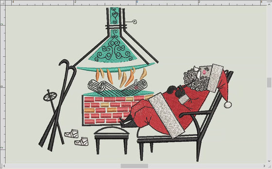 Embroidery Files: Midcentury "Santa's Den" (Six Sizes Between 6 and 9 Inches Wide)