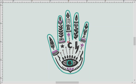 Embroidery: Folk Magic Palmistry Design (7 and 8.5 Inches Tall, in 5 Thread Colors)