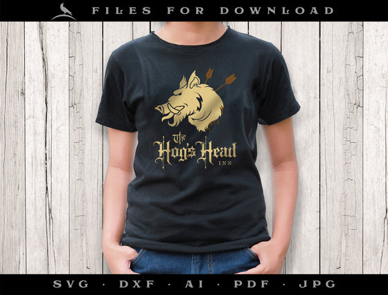 Art & Cut Files: "Hog's Head" Pub Sign, Pennant, Drink Sleeve, and T-Shirt Designs