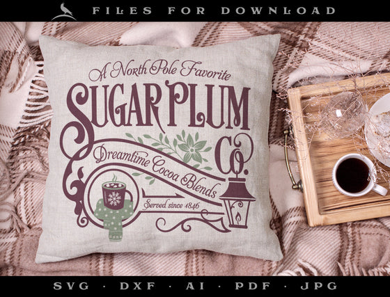 Art & Cut Files: "Sugar Plum Cocoas" Vintage-style Sign and Label