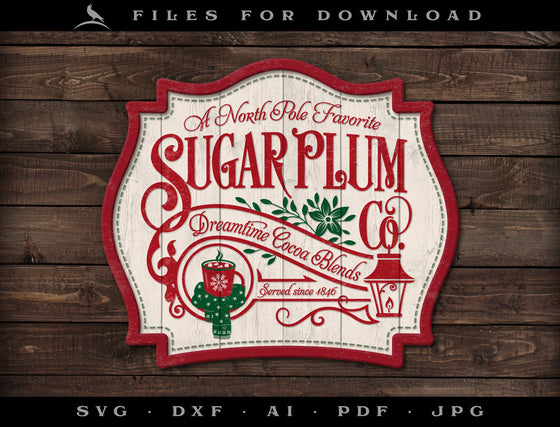 Art & Cut Files: "Sugar Plum Cocoas" Vintage-style Sign and Label