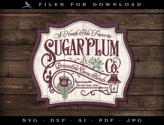 Art & Cut Files: "Sugar Plum Cocoas" Vintage-style Sign and Label