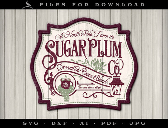 Art & Cut Files: "Sugar Plum Cocoas" Vintage-style Sign and Label