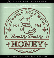  Machine Embroidery Files: "Rumbly Tumbly Honey" Stencil Style (6.5, 7.8, 10.5 Inches)