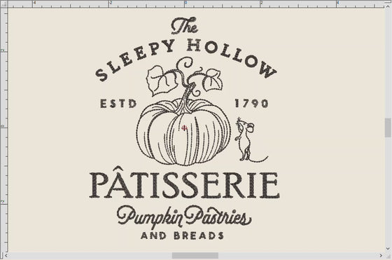Machine Embroidery: Shabby Stitch "Sleepy Hollow Patisserie" Old Fashioned Label for Download (5.8 and 7.5 Inches Tall, One Color)