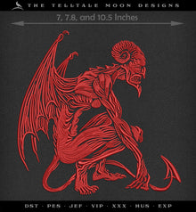  Machine Embroidery: Gothic Gargoyle Demon Woodcut (7, 7.8 and 10.5 Inches, One Thread Color)