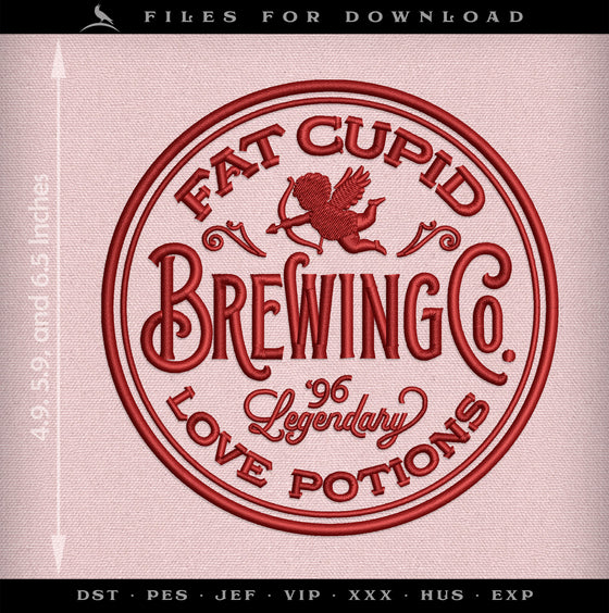 Machine Embroidery Files: "Fat Cupid Love Potions" (Three Sizes Plus Pint Wrap)