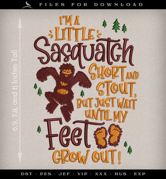 Machine Embroidery Files: "Little Sasquatch" (6.9, 7.8, and 11 Inches Tall)