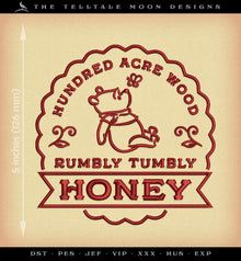  Machine Embroidery Files: "Rumbly Tumbly" Pooh Labels (4.5 and 5 Inch Versions)