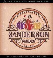  Machine Embroidery: Sanderson Gardens Sign Label (Two Sizes, Six Thread Colors, Several Formats)