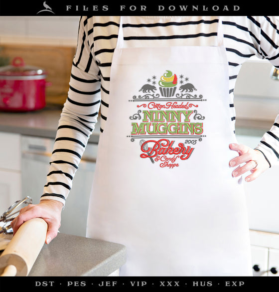 Machine Embroidery Files: "Ninny Bakery & Candy Shoppe" Humor (5 Colors, 7.8 and 11 Inches)