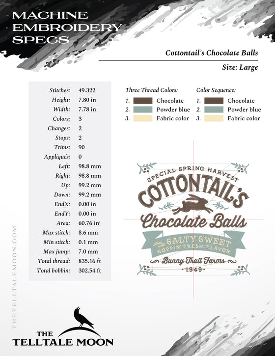 Machine Embroidery Files: "Cottontail's Chocolate Balls" Spring Humor (6.8 and 7.8, Plus a Split Set)
