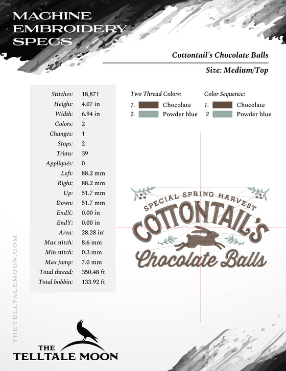 Machine Embroidery Files: "Cottontail's Chocolate Balls" Spring Humor (6.8 and 7.8, Plus a Split Set)
