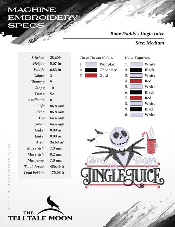 Machine Embroidery Files: "Bone Daddy's Jingle Juice" (3 Colors, 4 Sizes)