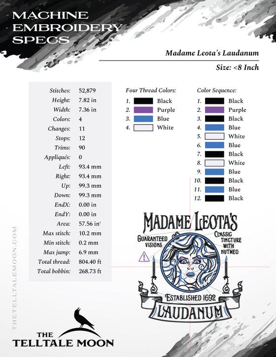 Machine Embroidery: Leota's Laudanum, 6-inch to 12-inch Variations