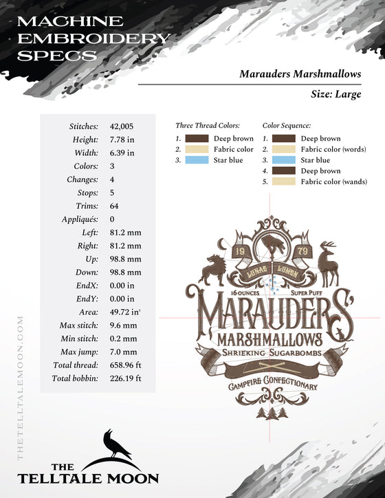 Machine Embroidery Files: "Marauders Marshmallows" Magical Theme (6.9 & 7.8 Inches)
