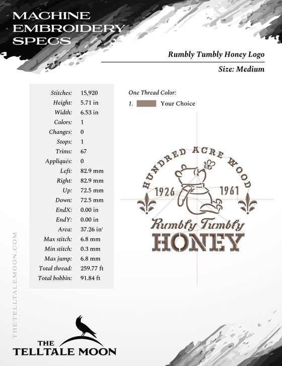 Machine Embroidery Files: "Rumbly Tumbly Honey" Stencil Style (6.5, 7.8, 10.5 Inches)