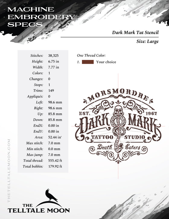 Machine Embroidery: Dark Mark Tattoo Stencil-style (7.75 Inches, One Color)