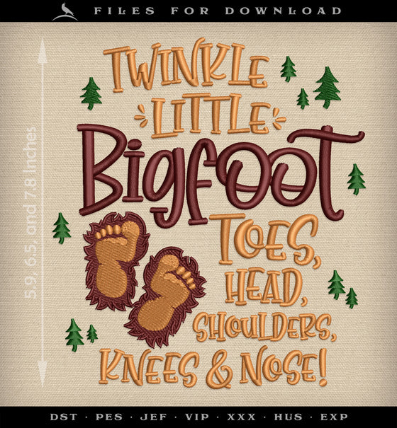 Machine Embroidery: "Twinkle Bigfoot Toes" Design (5.9, 6.5, and 7.8 Inches)