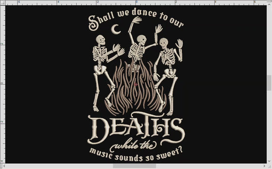 Machine Embroidery: Gothic Skeleton Dance (7.75 Inches High, Plus a Partitioned Set, in Two Thread Colors)